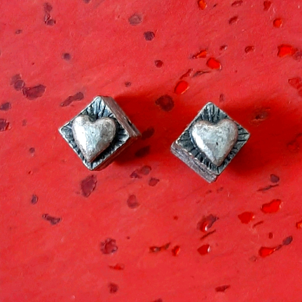 Tiny Pewter Heart Earrings